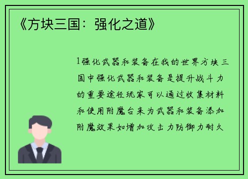 《方块三国：强化之道》